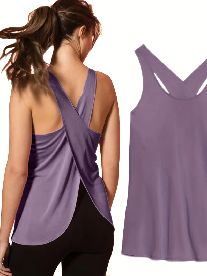 Solid Wrap Back Sports Tank Tops - Sleeveless, Breathable & Asymmetrical Hem Fit.